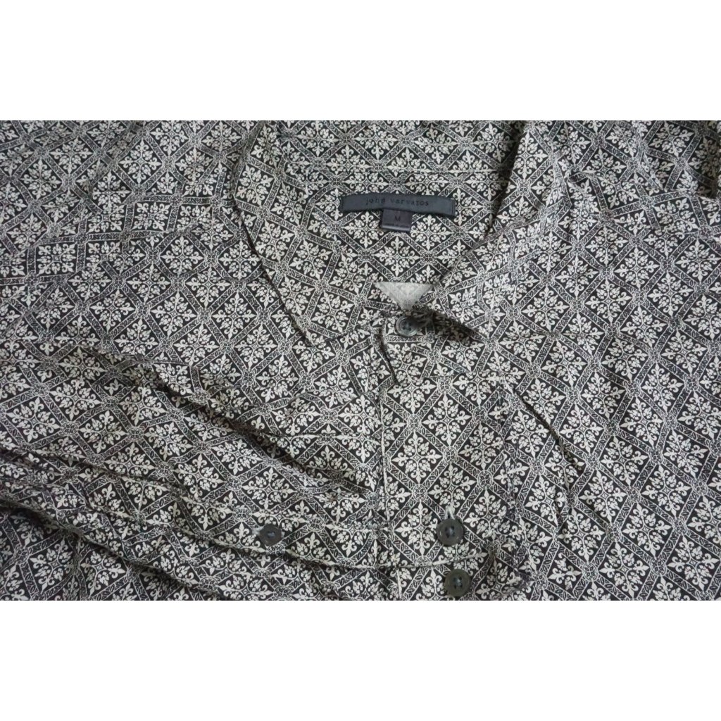 John Varvatos Black Beige Pattern Button Up Shirt Sz M Brand New
